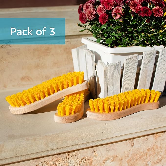Pack of 3 - Hard Bristle Scrub Brush - Stiff Brush for Cleaning, Heavy Duty Utility Hand Brush Set for Indoor and Outdoor, Nylon Scrubbing Brush