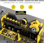 KSVO Power Tool Organizer Wall Mount with Drill Rack, Grinder Holder, Hammer & Pliers Rack, Locking Drawers, 6-Outlet Charging Shelf – Heavy Duty Metal Tool Storage for Garage, Workshop (Yellow)