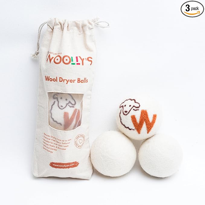 Woolly’s Wool Dryer Balls (Pack Of 3) | 100% Pure New Zealand Wool | Reduces Drying Time up to 40% | Chemical-Free Fabric Softener (3)