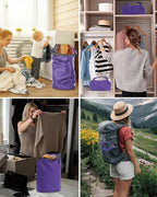 Travel Laundry Bag, Pump Free Vacuum Storage Bag Reusable Compression Dirty Clothes Travel Bag Waterproof Wet Dry Bags Large Capacity Space Saver Bags Camp Clothes Organizer (1 Pcs)(Purple, L)