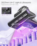 MayKing Mattress Vacuum Cleaner, 16kPa Pro Deep-Clean Bed Vacuum Cleaner with 33000 RPM/Min & 253.7nm UV-C Light, Handheld Vacuum with HEPA Filter, Ultrasonic & 149℉ Heat for Bed Sofa Crib, Model MV02