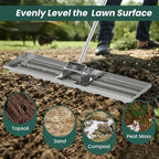 Goplus Lawn Leveling Rake, 36" x 10" Heavy Duty Level Lawn Tool w/ Ergonomic Handle for Soil, Effort-Saving Landscape Rake for Garden, Backyard, Golf Course, Farm, Pasture, Silver