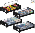Tututry Under Bed Storage with Wheels, XXL 60L Under the Bed Storage Bins, Underbed Storage Containers with Lids & Label, Rolling Metal Drawer for Shoes, Clothes, Books, Toys (4-Pack Black)