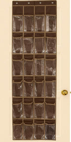 Simple Houseware 24 Pockets - Crystal Clear Over The Door Hanging Shoe Organizer, Brown (64'' x 19'')
