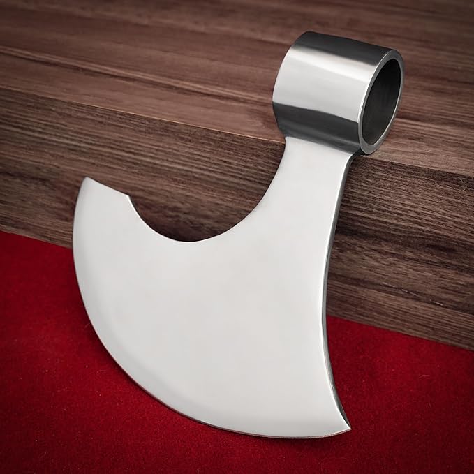 Mythrojan Viking Axe Head Medieval Head with Highly Polished Carbon Steel Axe for Historical Reenactments, Renaissance Costumes, LARP, SCA - 7.5 inch, Silver