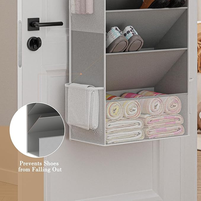 Criusia Shoe Organizer, Over the Door Shoe Organizer, Hanging Closet Shoe Storage with Large Deep Pockets, Fits 16–24 Pairs of Sneakers, Sandals, Boots, Gray
