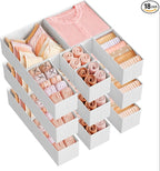 SONGMICS Drawer Organizers, Dresser Divider Organizers, Set of 18, Foldable Fabric Storage Boxes for Socks, Underwear, Bras, Ties, Scarves, Cloud White URDZ006W03