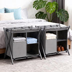 Heybly Luggage Rack with Laundry Bag,Steel Folding Suitcase Stand for Bedroom, Hotel, Foldable Steel Frame, Guest Room Bedroom Hote, 23.62" L x 15.57" W x 24.21" H, Gray,HLR006G1