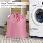 Polecasa Small Heavy Duty Laundry Bag with 130gsm Tear Resistant Fabric and Handles, Easy to Carry Durable Dirty Clothes Drawstring Bag, Perfect for College Dorm, Travel, 2 Pack 21”x24”,Pink