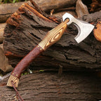 Viking Axe Gift Vikings Knife with Sheath | Hand Forged Real Handmade Outdoor Hunting Camping Axes and Hatchets | Viking Gifts for Men (Ax-05)