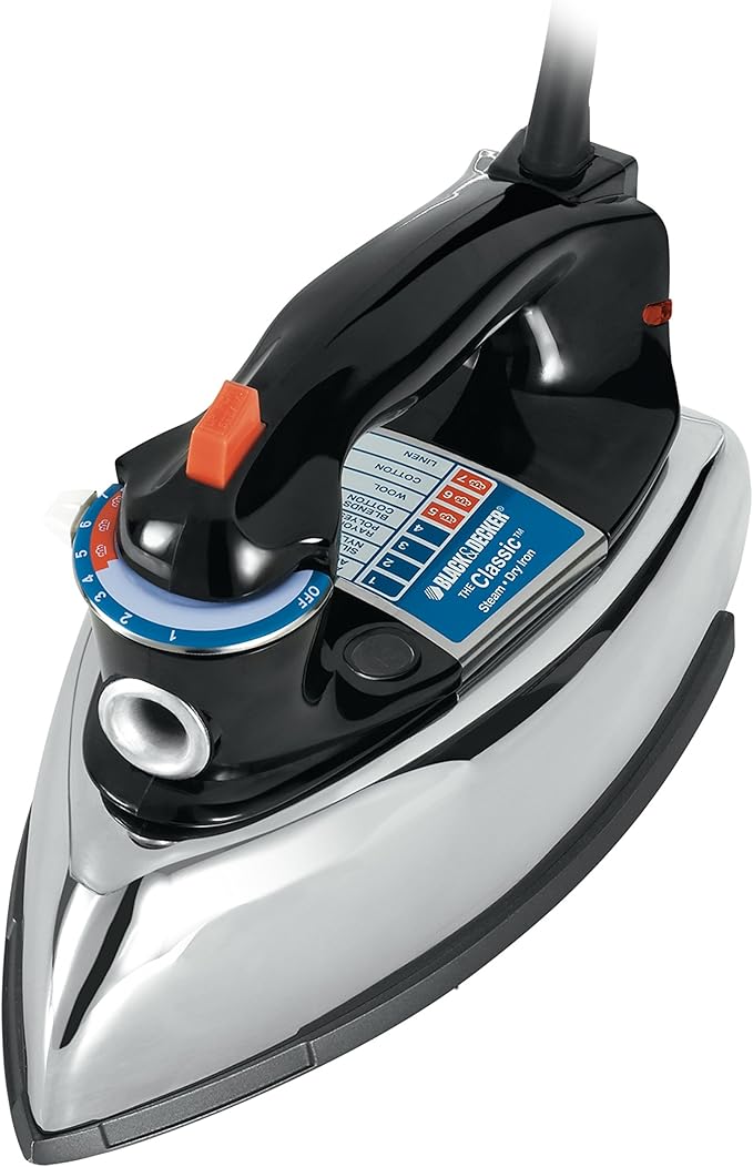 BLACK+DECKER The Classic Iron, F67E-T, Aluminum Soleplate, Steam or Dry Ironing, 7 Temperature Settings, Anti-Drip