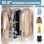 BALEINE 40'' Clear Garment Bags, 10.5'' Wide PEVA Suit Bag for Closet Clothes Dresses Suit Coats Storage (Clear, 3PK)