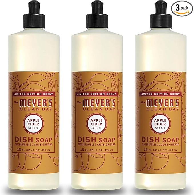 MRS. MEYER'S CLEAN DAY Liquid Dish Soap, Biodegradable Formula, Limited Edition Apple Cider, 16 fl. oz - Pack of 3