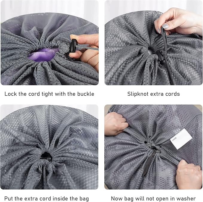 Polecasa Heavy Duty Extra Large Mesh Laundry Bags with ID Tag and Locking Drawstring Closure - 2 Pack, 30 x 36 inches - Laundry Hamper Liner, Washable Laundry Bag for Travel, Sports, Dorms (Grey)