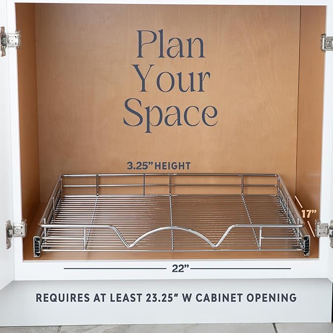 HOLDN’ STORAGE Pull Out Cabinet Organizer - Heavy Duty Steel with Smooth Slide-Out Drawers, Chrome Finish - 22" W x 17" D Basket, Fits 23.25" Cabinet Opening