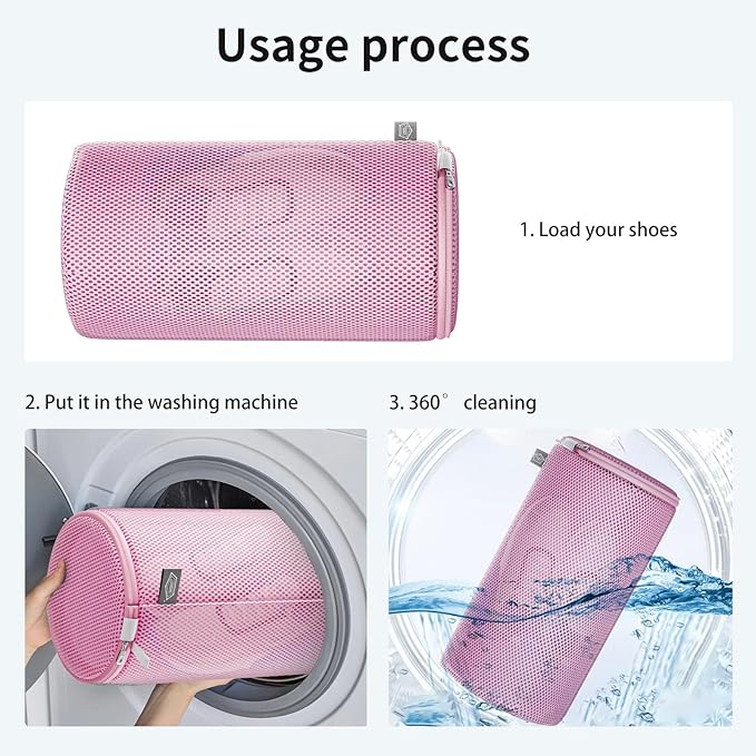 Kimmama Shoe Washing Machine Bag,Laundry Shoes Bags,Sneaker Wash Protector Sack,Sandwish Mesh,Pink,8x15"