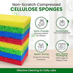 Cellulose Sponges – 48-Pack Multicolored Compressed Natural for Kitchen – Plant-Based, Biodegradable, Non-Scratch, Quick-Dry, Super-Absorbent for Dishes & Surfaces (48, Multicolor)