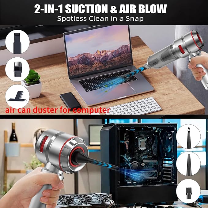 Car Vacuum Cleaner High Power - 22000PA Portable Cars Vacuum 4 in 1 Compressed Air Duster & Air Blower & Pump Hand Held Vacuum Cordless with Brushless Motor for Car Home Office Red