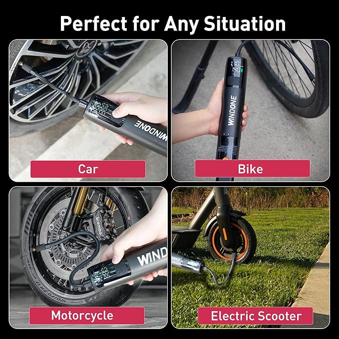 Car Vacuum, 12000Pa 2-in-1 Cleaner & Tire Inflator 150PSI, 60W Brushless Motor, Cordless Handheld Vacuum & Air Pump with Pressure Gauge, LED Light, Multi-Nozzles for Car, Home, Office