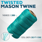 Green Mason Line String – 393ft, 1.3mm Thick Twisted Polypropylene – Durable Construction Twine for Laying Bricks, Blocks, Fences in Gardening, DIY & Landscaping Projects