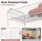 TOOLF 3-Tier Metal Rolling Cart, Mesh Wire Easy Assemble Utility Cart, Storage Trolley on Wheels with 3 Hooks, MetalStorage Shelving Units for Kitchen Bathroom Laundry Room