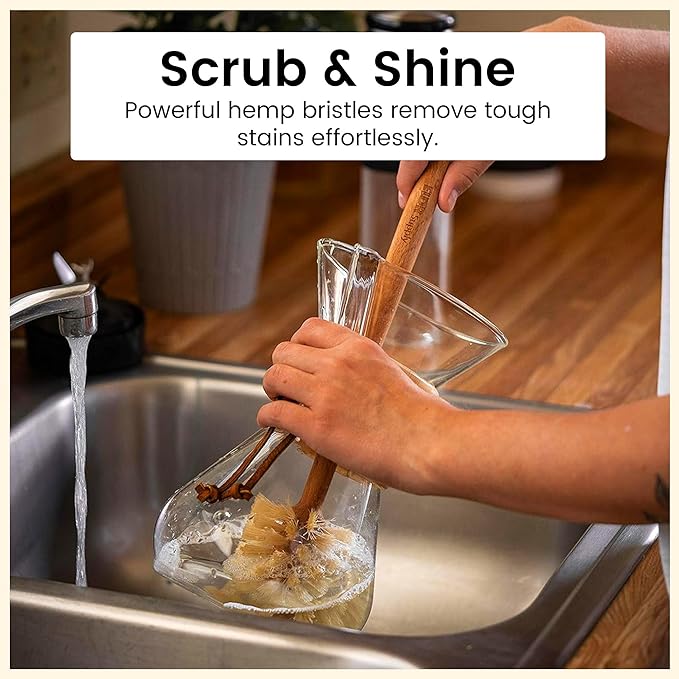 Bottle Brush, 14in Extra Long German Beechwood Handle, Strong Hemp Bristles, Zero Waste, Cleans and Scrubs Hard to Reach Wide Mouth Jars, Glasses, and Tumblers