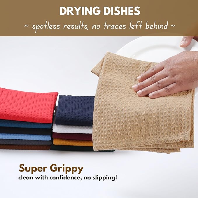 Native Fab 8 Piece Kitchen Towels & Dish Cloth Set - Absorbent, Durable, Quick Drying Towel for Cleaning, Cooking, Baking - Ideal for Home, Cafes & Daily Use, Machine Washable & Reusable - Beige