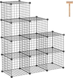 C&AHOME Wire Cube Storage - 9-Cube Organizer, Metal Grids, Modular Bookshelf, Closet Cabinet, Ideal for Home, Living Room, Office - 36.6'L x 12.4'W x 48.4'H Black