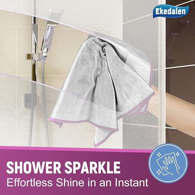 Microfiber Cleaning Cloth Polishing Glass Cleaner Absorbent Kitchen Towel Quick Drying Miracle Lint Free Rags for Household Auto Detailing Bathroom, Pack of 6, 12 x 12 Inch, Sliver-Purple