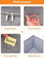 Blanket Storage, Comforter Storage Bag With Rigid Side & Bottom Support, Stackable Clothes Storage Bin For King Size Comforters Sweater Bedding Quilt Pillow Closet Organizers, 21.7x14.2x11.8in, 2Pcs