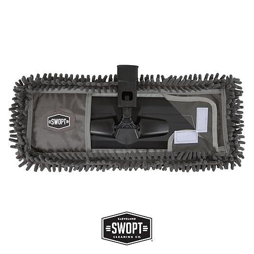 SWOPT 18” Microfiber Dust Mop + 60" Steel Handle, Combo — Includes Additional 18” Microfiber Refill, Machine Washable — Dust Mop Head with Long Handle Interchangeable with All SWOPT Cleaning Products