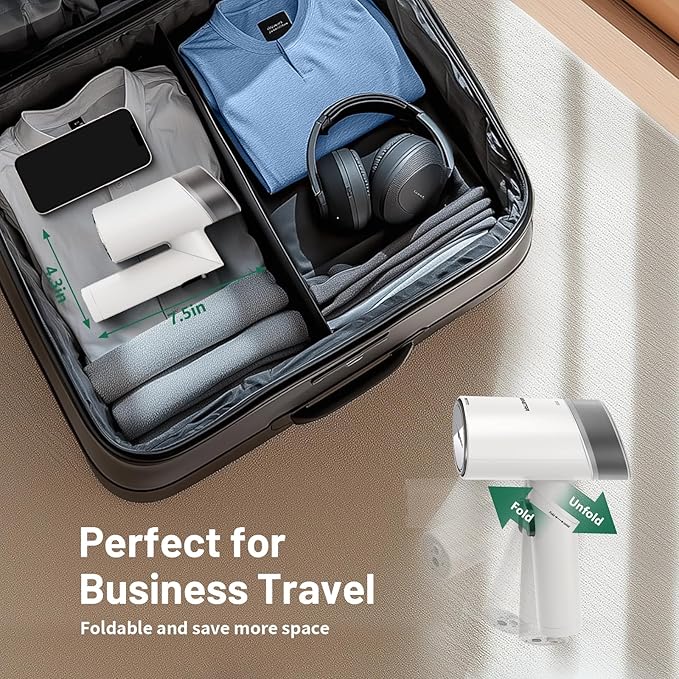 Travel Steamer for Garments with Dual Voltage for Worldwide Use, 120V/220V Foldable Handheld Fabric Wrinkle Remover,15s Fast Heat-up, 1200W Horizontal & Vertical Steaming, 1.9 Pounds