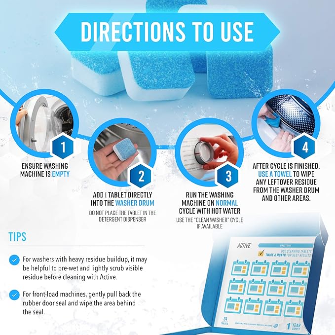 Washing Machine Cleaner Descaler 48 Pack - Value Size Deep Cleaning Tablets HE Front Loader & Top Load Washer, Septic Safe Eco-Friendly Deodorizer, Clean Inside Laundry Drum Tub Seal - 48 Count