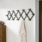 Dseap Accordion Wall Hanger:16'' High Wooden Wall Expandable Coat Rack,Hat Rack Holder,Accordion Hook for Baseball Caps,Coats,16 Peg Hooks,Dark Walnut