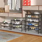 ROMGUAR CRAFT 5 Tier Bamboo Shoe Rack for Closet Free Standing Wood Shoe Shelf for Entryway Small Space Stackable 27"x11"x33" (Black)