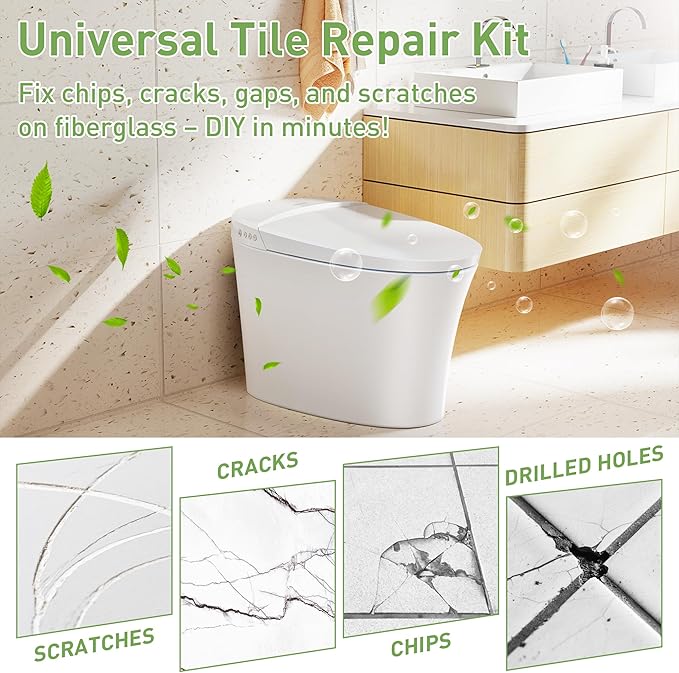 Surface Repair Kit for Tubs, Tiles, Countertops - Fixes Chips, Cracks, Scratches, Holes (Fiberglass, Porcelain, Stone, Acrylic)