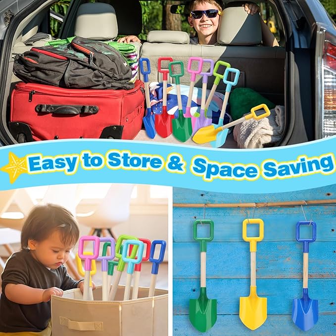 Mototo 8 Pack Beach Shovels, 16'' Plastic Beach Sand Toys Spade Scoop Gardening Tools Kit Sandbox Wooden Handle Spades for Kids Adults Garden Outdoor Snow Backyard Sand Summer