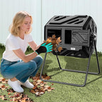 Compost Bin Outdoor Composter, Fast Assembly 43 Gallon Dual Chamber Outdoor Compost Tumbler, Heavy Duty Tumbling Rotating Composter for Patio, Garden,Yard, Black, Easy Setup, Gloves Included