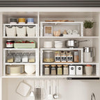 Expandable Spice Rack & Kitchen Cabinet Organizer - Stackable, Adjustable Shelves for Cabinets, Countertops, Cupboards & Pantries(1 Pack/Large/White)