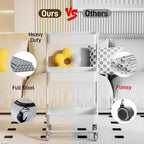 TECBOT 3 Tier Metal Rolling Cart with Wheels, Utility Storage Cart with Handle and Lockable Casters, Storage Basket Organizer Shelves, Easy Assemble for Kitchen, Living Room, Office, Nursery, White