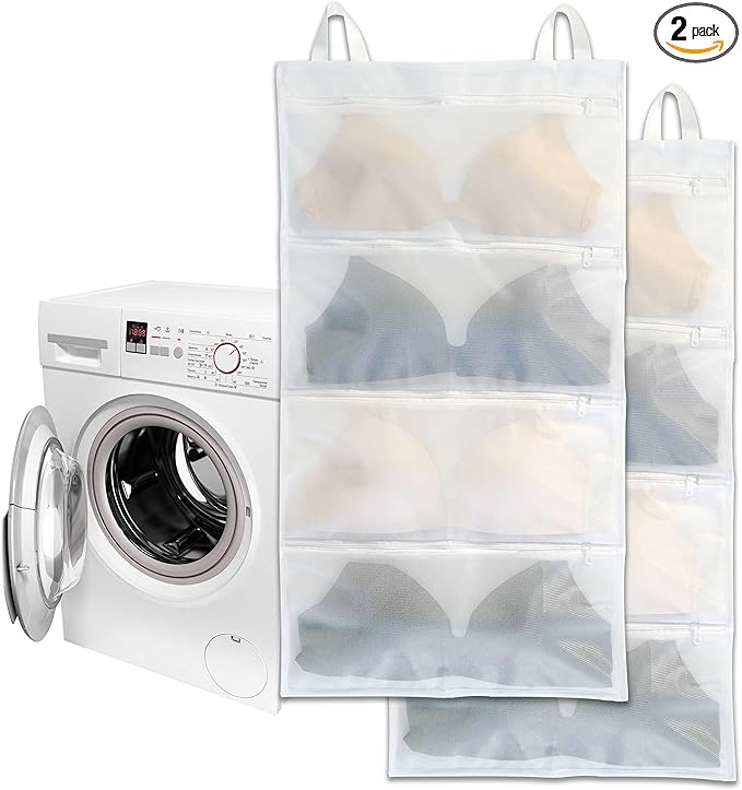 Bra laundry bags for washing machine, 2pc, Holds 8 A-D cups sizes, Cleans, Drys, Storage and Dust-proof 4-in-1, Cleans Better Than a Single Laundry Bag