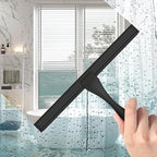 All-Purpose Stainless Steel Shower Squeegee for Glass Doors with Adhesive Hooks, Squeegee for Shower Glass, Bathroom Household Cleaner Tool for Window Mirror Tile Wall Car, 10 Inch Black