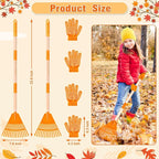 4 Pcs 35'' Kids Rakes for Leaves - Plastic Rake Head with 4 Pairs Kids Gloves, Small Kids Lawn Rakes Detachable Wooden Handle, Autumn Garden Tool Set for Kids Boys and Girls, Orange, 3yr+