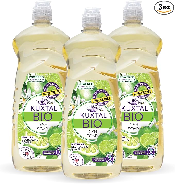 KUXTAL Dish Soap Liquid – 3 Pack | Biodegradable Formula Certified by OECD 301-A | Eco-Friendly with Natural Ingredients | Gentle on Hands | Citrus Scent | 27.7 fl oz Each
