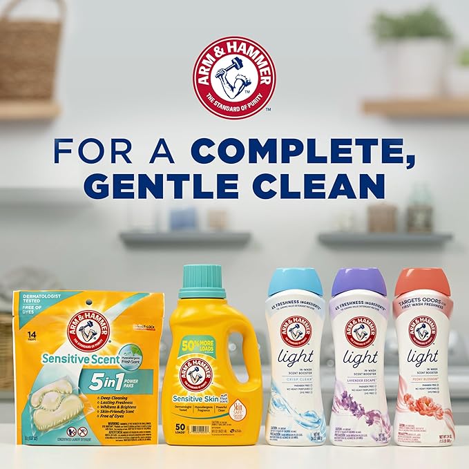ARM & HAMMER Light In-Wash Scent Booster, No Heavy Perfumes, No Dyes, No Parabens, Peony Blossom Scent, 24 Oz