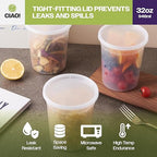 CIAO! 32OZ PP Injection Molded Soup-Deli Container with LLDPE Lid, Microwavable and BPA Free (240/240 combo pack)