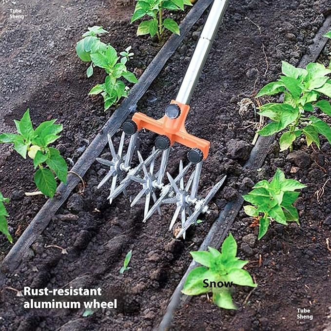 Rotary Cultivator Garden Tiller, Manual Tiller Tool Metal Construction Wheel Edger Manual Lawns Tool Gardening for Tight Spaces Metal Soil Cultivator for Hard Soil