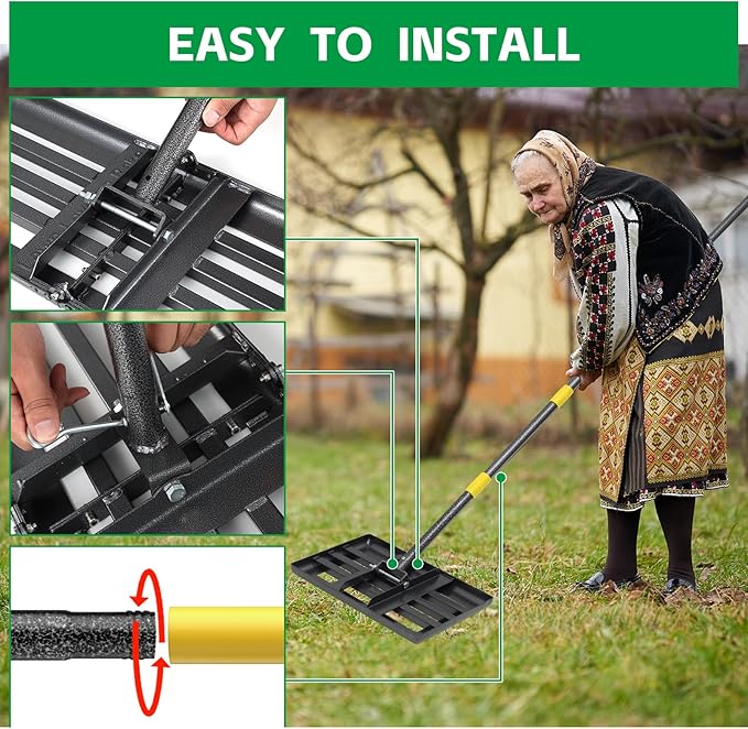 Lawn Level Rake, 6FT Lawn Leveling Tool, Heavy Duty Dirt Leveler Grass Leveling Rake, Stainless Steel Lawn Leveler for Yard Garden Golf Course