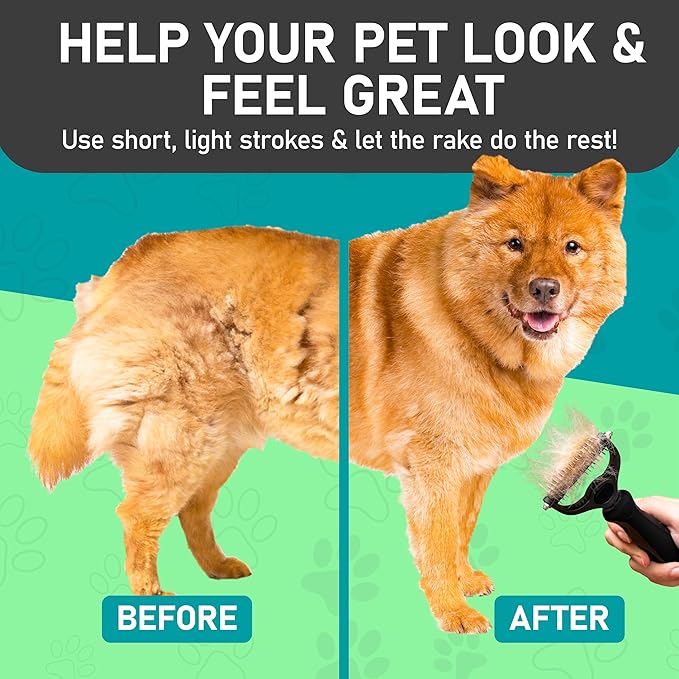 Maxpower Planet Hair Brush - Double Sided Shedding, Dematting Undercoat Rake for Dogs and Cats, Extra Wide Dog Grooming Brush, Reduce Shedding by 95%, Black