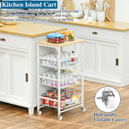 4-Tier Small Kitchen Storage Cart on Wheels with Pull-Out Drawers, Rolling Pantry and Snack Organizer Cart with Wood Top, Kitchen Floor Fruit Basket Stand for Fruit Potato Onion Veggie Snack
